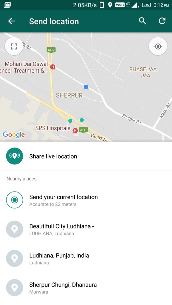 Share Live Location Using Whats App